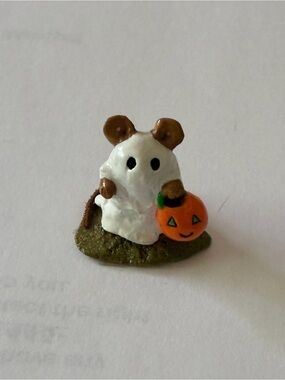 Wee Forrest folk Small Pet Halloween Mouse Figurine in White and Orange